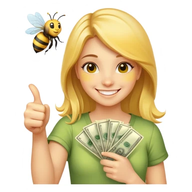 Girl ￼Bee with money shows thumbs up sticker