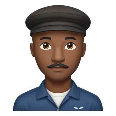 a tall dark hansome black man shaved head thin mustash with compton cap sticker