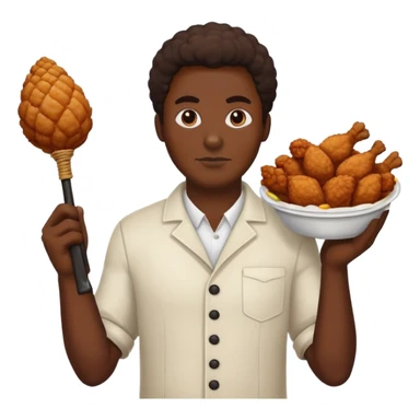 Black emoji in one hand whip and in the other hand he has fried chicken sticker