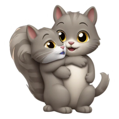 cat and squirrel hug sticker