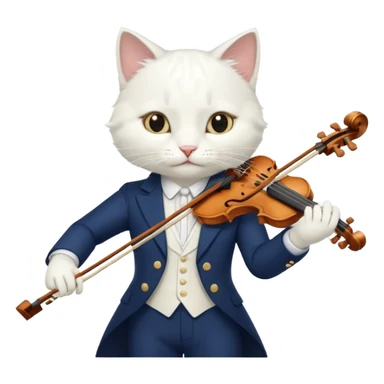 white cat play violin, wear navy suit sticker
