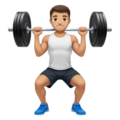 smiling man black shorts black t shirt blue shoes barbell squats sticker