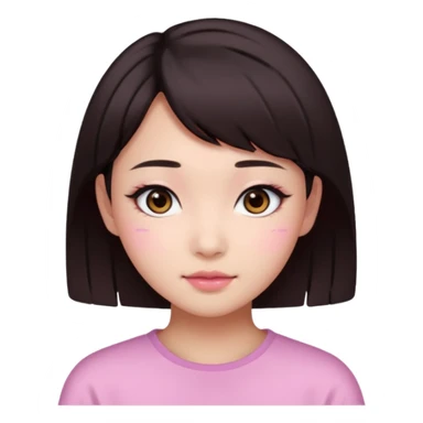 asian girl with short dark brown hair and dark brown eyes with a soft girl pink glowup aesthetic sticker