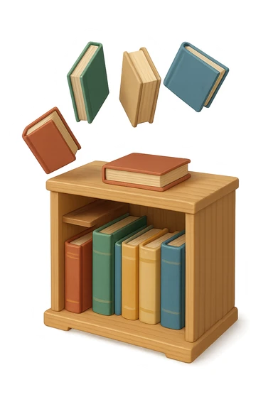 miniature bookshelf with floating books sticker