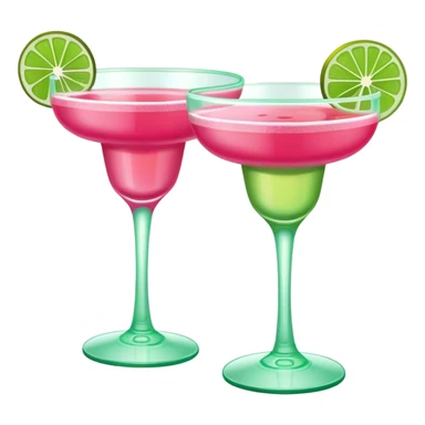Pink margarita glass and pale green margarita glasses clinking at an angle sticker