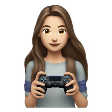 Caucasian Girl with long Brown hair holding a playstation 4 controller as she was playing looking at a screen sticker