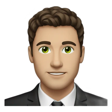 A 25-year-old man with green eyes In a black classic suit and dark brown hair, Oval, triangular face shape sticker
