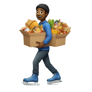 Man holding loads of food wearing skates sticker