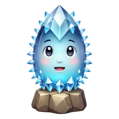 A single cute crystal rock character inspired by a clear quartz cluster, chunky round base with many tall transparent crystal spikes growing upward all around it  sticker