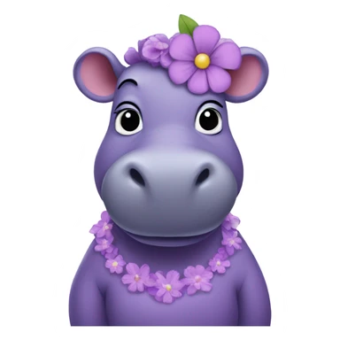 purple hippo with a flower on her head and in a dress sticker