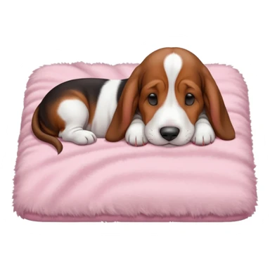 A baby basset hound sleeping on a baby pink blancket sticker