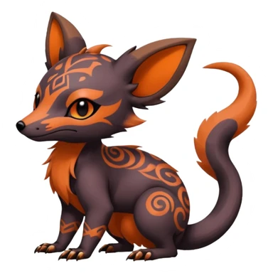 Rare warm-colored exotic cute epic aesthetic gothic colorful Salandit-Eevee-Civet-species-Fakemon-hybrid-creature, with tribal tattoo markings, full body sticker