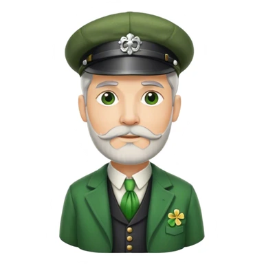 Tall grey haired man with goatee wearing a green peaky hat and kilt st. Patrick’s Day sticker