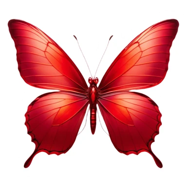 Cinematic Realistic Noble Red Butterfly Portrait Emoji, Poised and elegant, with delicate, translucent wings rendered in rich ruby and scarlet hues, a slender, graceful body with intricately detailed textures, and soft, reflective eyes, illuminated by natural light, high shine, intelligent and regal, styled with an air of refined natural splendor, focused and attentive, soft glowing outline, capturing the essence of a watchful and confident red butterfly that appears to emerge majestically from the screen! sticker