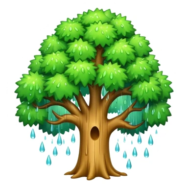 a cartoon tree with trunk intact, top exploding into rain droplets sticker