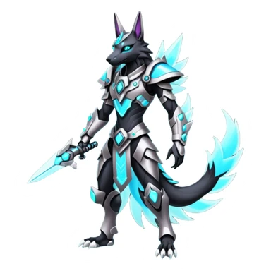 Dark pastel crystallic cyberpunk intricate neon glowing grey white futuristic cyborg-Anubis-Zeraora-Zoroark-fusion (full body) sticker