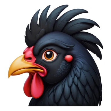 Cinematic Noble Black Rooster Portrait Emoji, Poised and regal, with a robust, commanding build and a sleek, well-groomed pure black plumage, deep-set soulful piercing eyes, Simplified yet sharp and sophisticated features, highly detailed, glowing with a soft, dignified glow, high shine, intelligent and proud, stylized with an air of mysterious majesty, focused and attentive, soft glowing outline, capturing the essence of a watchful and confident leader, so majestic it feels as though it could crow out of the screen with effortless authority! sticker