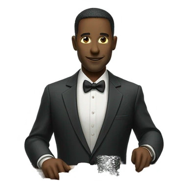 Man in suit standing behind a gambling table sticker