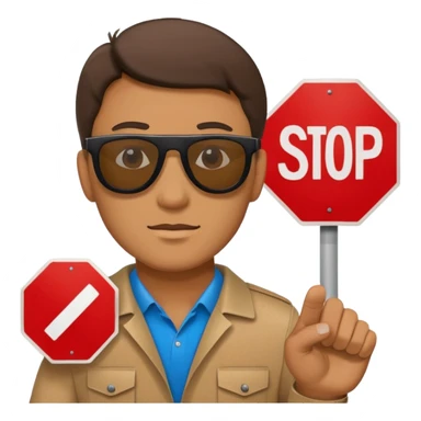 a man with cardboard in hands stopping cars sticker