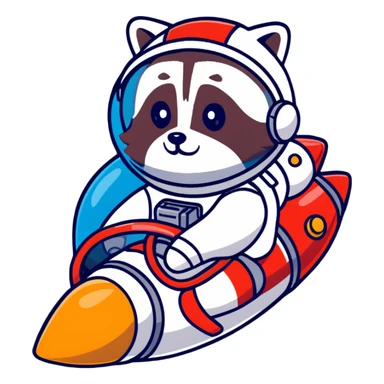 raccoon astronaut riding a rocket sticker