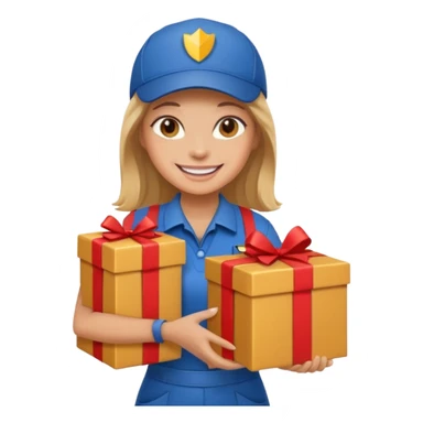 woman courier holding gift box sticker
