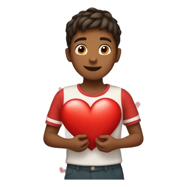 A boy who is holding the heart with lots of hearts around it  sticker