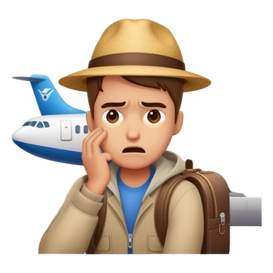 Delayed flight at airport with frustrated traveler sticker