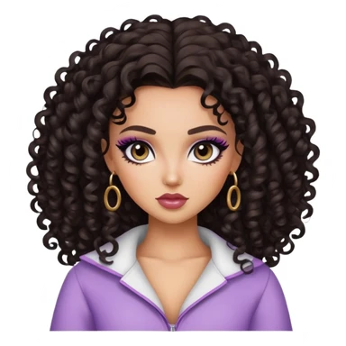 curly dark hair, pretty eyes, pretty makeup, pretty bratz baddie sticker