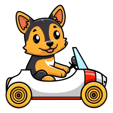 black and tan terrier driving a racecar sticker