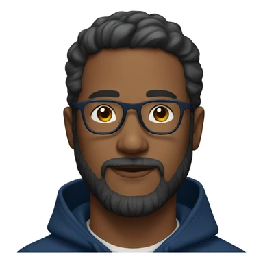 30-year-old man, bearded, with glasses and dark blue hoodie sticker