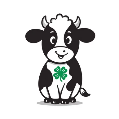 hand drawn doodle style 4-H black show steer with a green 4-H clover badge sticker