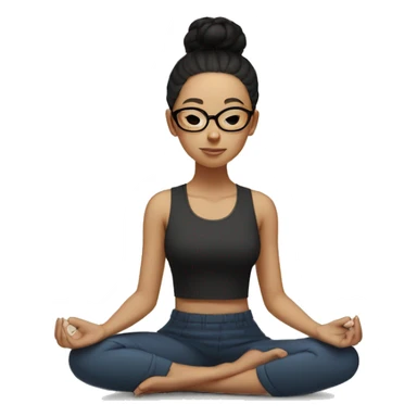 light skinned girl with glasses and a bun with black hair, meditating on the floor sticker