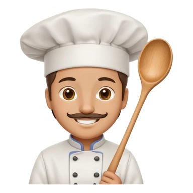 happy chef with chef hat holding a wooden spoon sticker