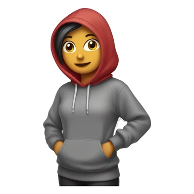 una chica morena con una sudadera y una capucha saludando sticker