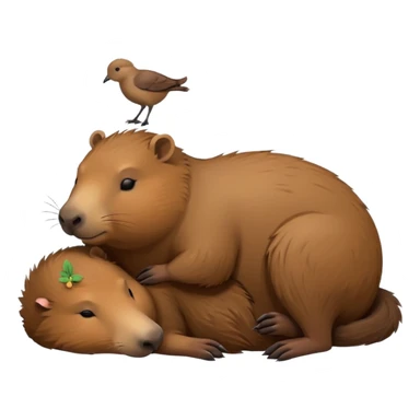 capybara sleeping peacefully with a bird sticker