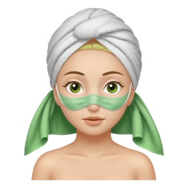 Una chica con una toalla en la cabeza y en el cuerpo y con una mascarilla facial  sticker
