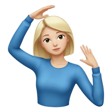 a white blonde woman doing the dab dance pose: one arm bent and angled upward across the face, the other arm extended straight out in the opposite direction, head tucked into the bent elbow, standing confidently sticker
