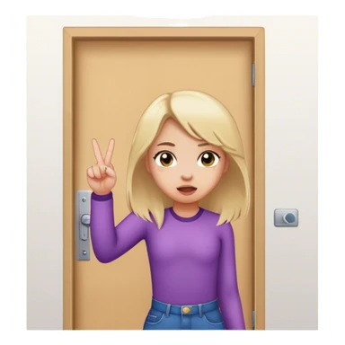 Girl standing in front of door with the middle finger  sticker