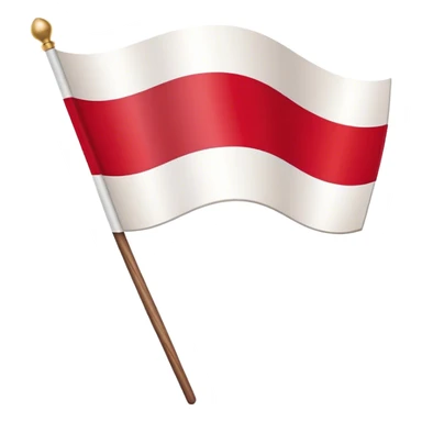 "A simple Polish flag on a wooden stick, waving slightly in the wind. The flag has two horizontal stripes: white on top and red on the bottom. The stick is light brown, made of wood, and slightly tilted to the right. The background is plain white sticker