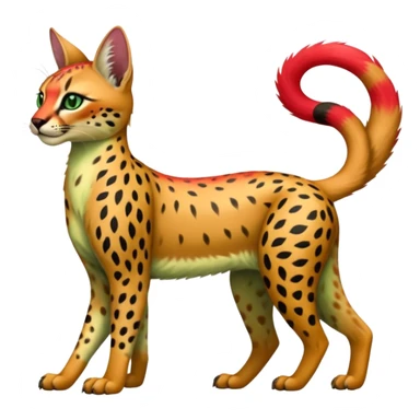Colorful cute adorable tropical exotic fruity kiwi-green lemony rosy neon-red Caracal-Cheetah-Serval-Snow-Leopard-Trico-Sergal-Vernid-fusion-hybrid-animal-creature, full body, with tribal tattoos sticker