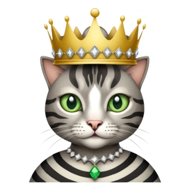 Gatito gris con rayas negras ojos verdes vestida de reina con coronas y diamantes sticker