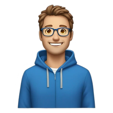 white man with brown hair and hazel eyes and glasses wearing blue hoodie feeling excited sticker