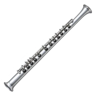 fun emoji of a flute, metallic look, simplified and rounded features, cartoon style sticker