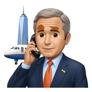  emoji of the world trade center with a plane crashed into it and george bush on a phone in front of them sticker