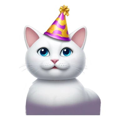 White cat with party hat sticker