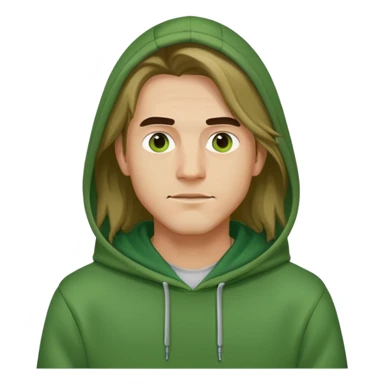 Man with long hair wearing green hoodie sticker
