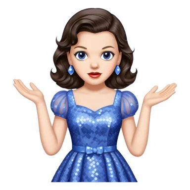 Judy Garland with long dark brown hair, periwinkle sequin dress sticker