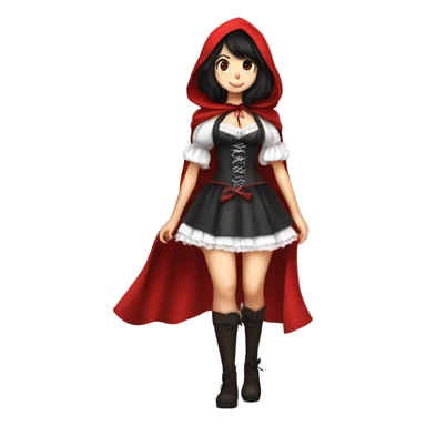 Little Red Riding Hood straight black hair corset and dress full body pose non-chibi sticker