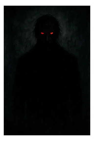 scary man, shadowy figure, glowing red eyes, horror illustration sticker