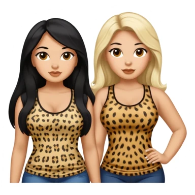 Tan Latina woman with long black hair chubby and black woman with long blonde hair slim thick in cheetah top sexy sticker